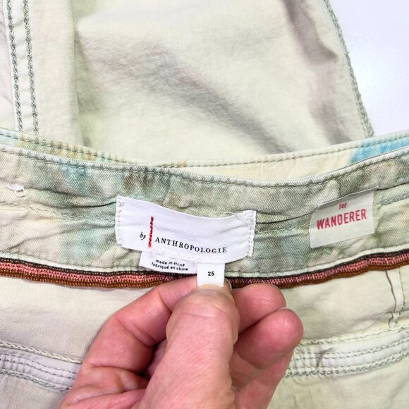 by Anthropologie Size 25 The Wanderer Pants Green Blue Mottled - Picture 2 of 10